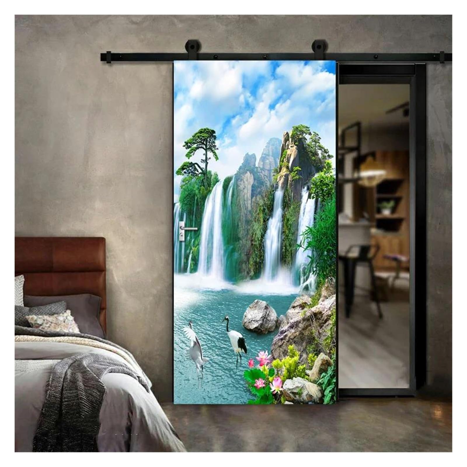 Sticker autocollant de porte 3D cascade et papier peint mural étanche