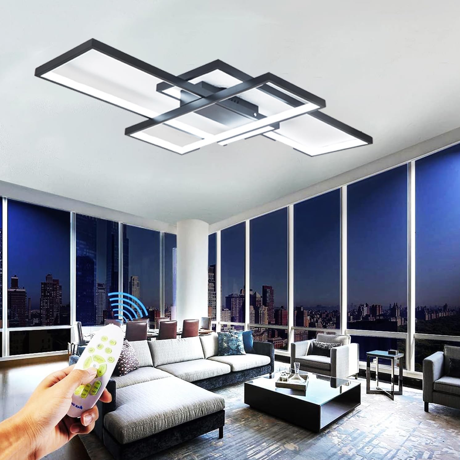 Deckenlampe Wohnzimmer,Led Deckenleuchte Einbau Led Rechteckig mit Fernbedienung Dimmbar deckenlampe schlafzimmer 3000K-6000K für Esszimmer Wohnzimmer. (80 * 45CM/65W,schwarz)