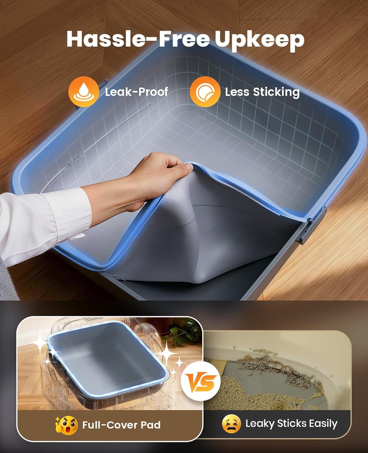 oneisall Self Cleaning Litter Box for Large&Multiple Cats: Ease S1 Open-Top Cat Litter Box Easy Rinsable Clean, with Safety Protection & Large Capacity for Indoor House Cats(40pcs Waste Bags Included) thumbnail