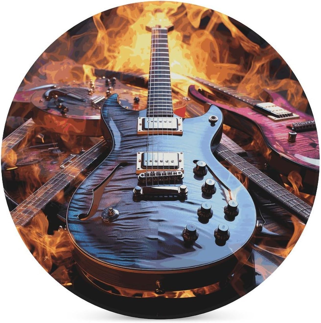 Magic Electric Guitar Music Coasters Round Coasters Set Ceramic Stone Coaster with Cork Base Coffee Cup Beverage Cup Mat Cute Funny Table Drinks Coaster for Mugs and Cups Office Kitchen