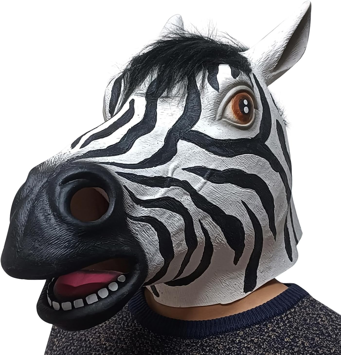 Latex Zebra Head Mask Horse Jungle Animal Costume Adult Halloween Party Props
