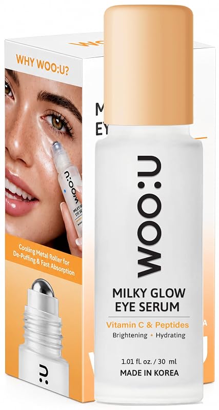 WOO:U Sérum para a Região dos Olhos com Vitamina C e Peptídeos, Textura Leve, Aplicador com Roller Metálico, 30 mL
