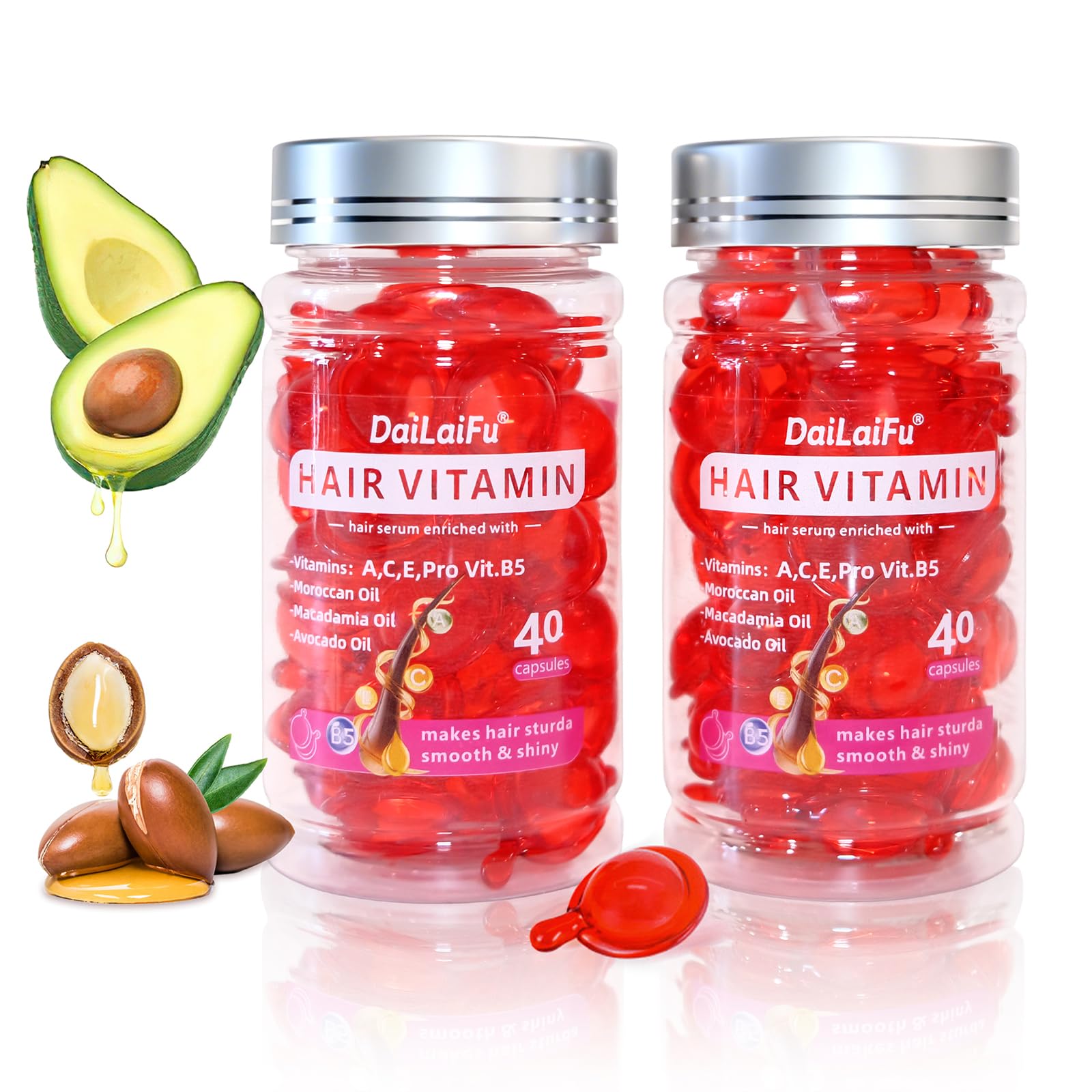 Hair Oil Capsules 2 Pack, 80 Count Leave-In Serum for Frizz Control