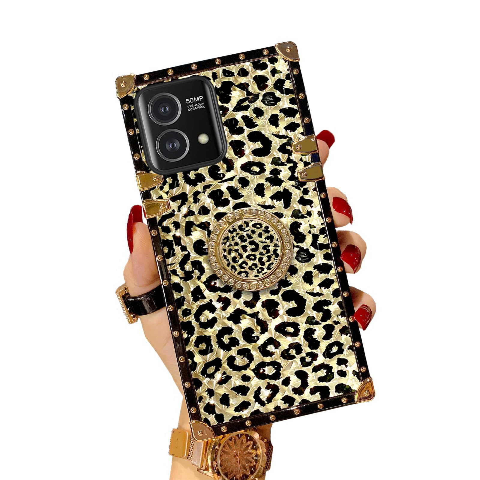 for Motorola G Stylus 5g 2023 Case, Moto G Stylus 5g 2023 Case for Women Leopard Luxury Golden Silicone Bumper Square Shockproof Protective Back Cover Soft TPU for G Stylus 5G 2023