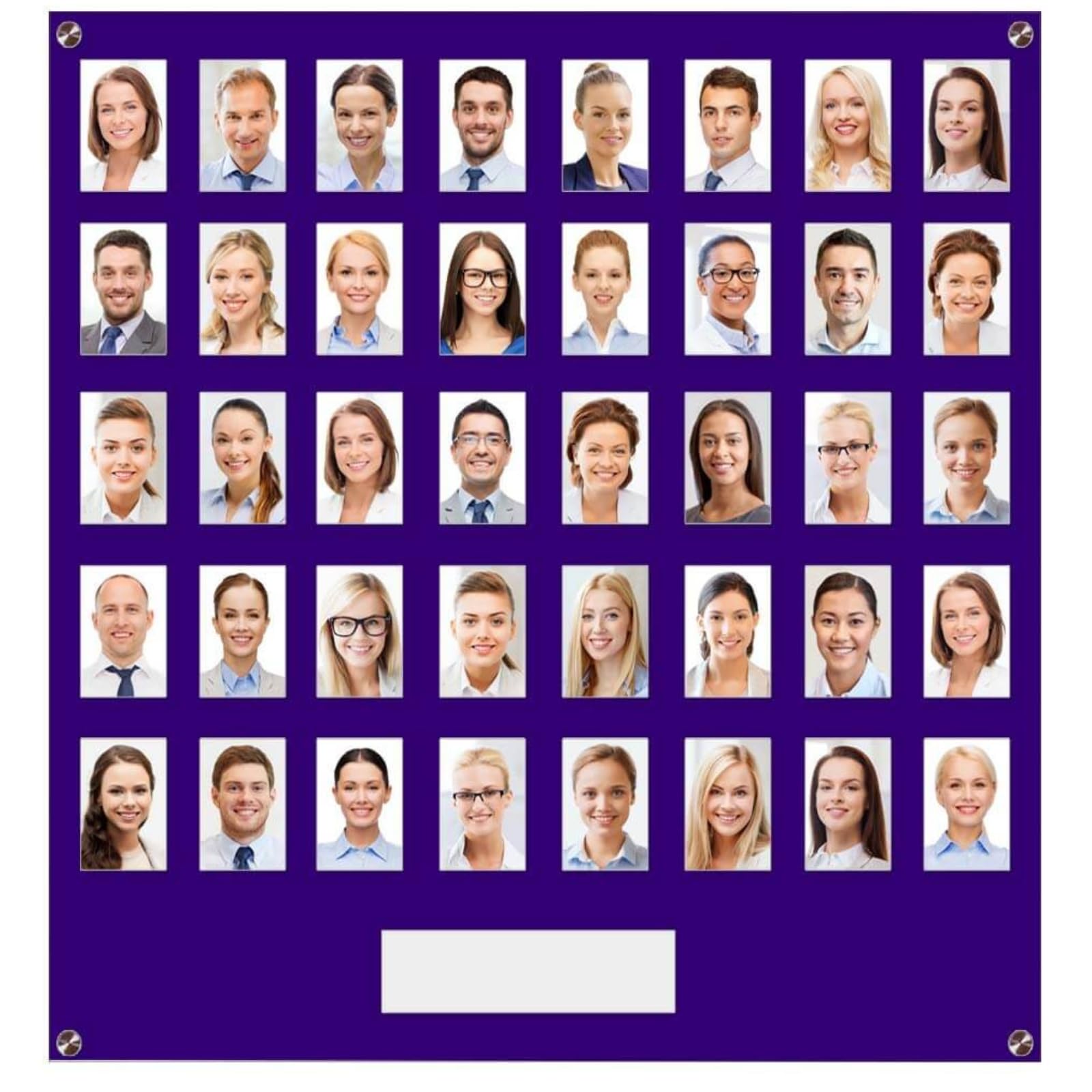 Get Acrylic Photo Frames - Purple 40 Pocket Image Staff, Student, Employee Display Board With Pocket Header. 605mm Height x 616mm Width (60.5cm x 61.6cm)