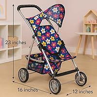 Vista 3 de fash n kolor® - Cochecito de muñeca bebé de lujo con ruedas grandes - Diseño de flores con cesta en la parte inferior - Cochecito de muñeca bebé