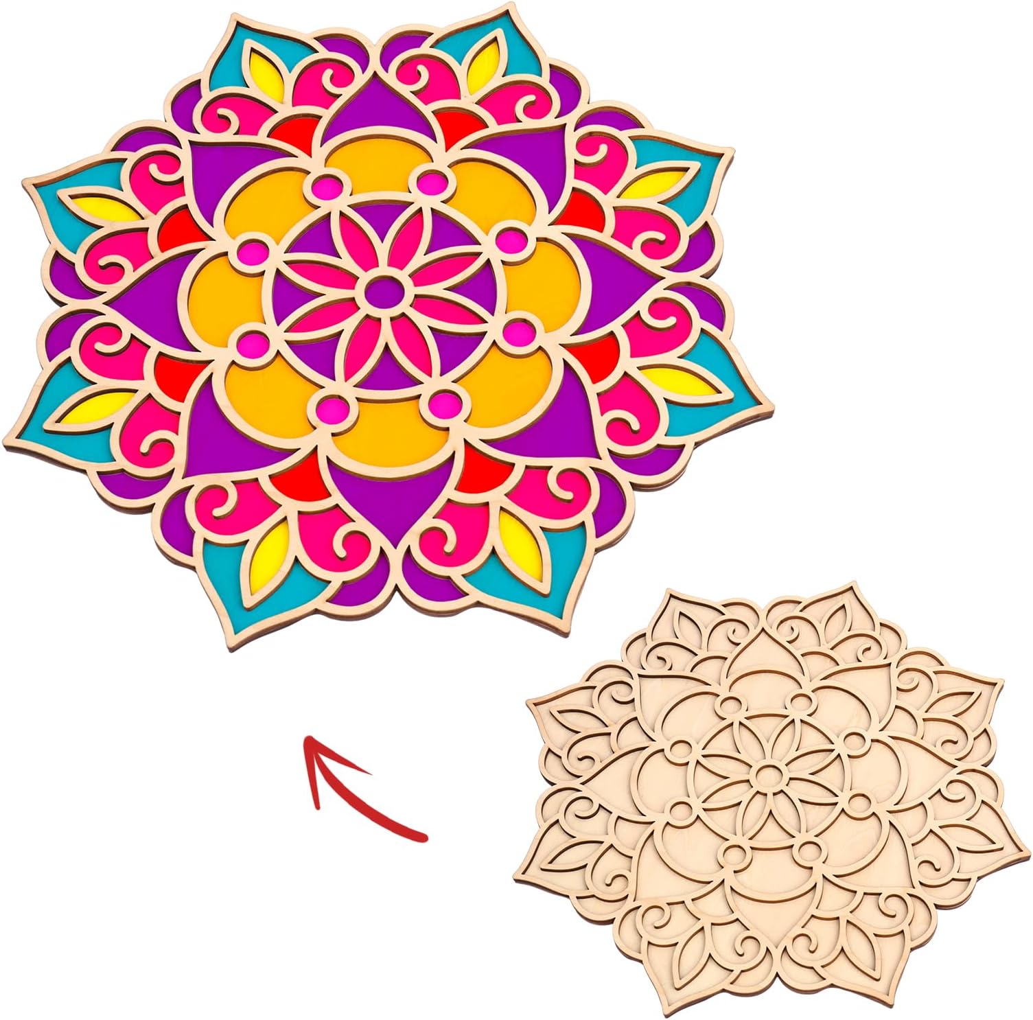 Wooden DIY Floral Rangoli Mat Easy to Use or to Fill Rangoli Template Rangoli Decorative Boards for Indian Traditional Festival New Year Decor (Wood, Floral)