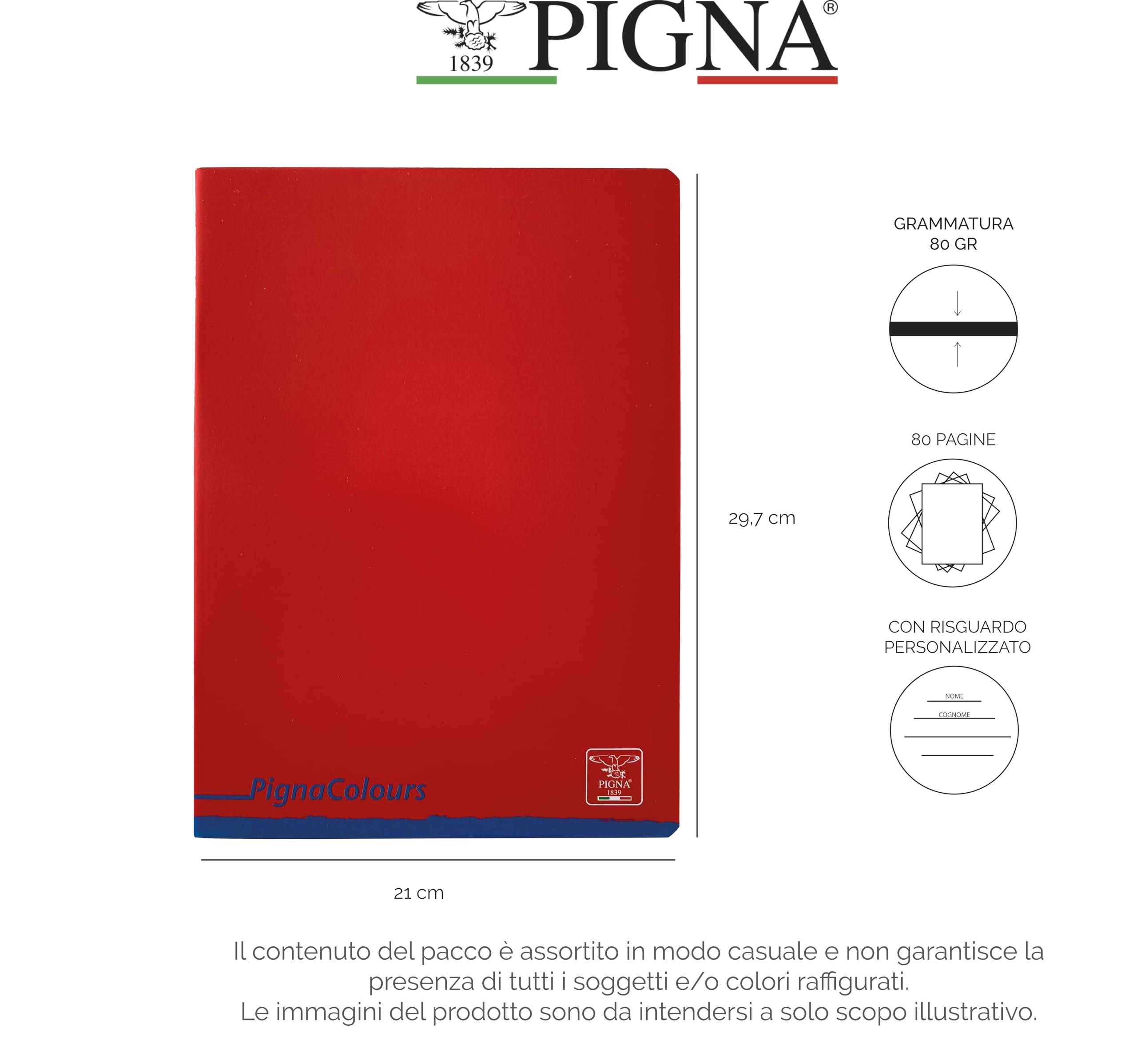 Pigna Monocromo Quaderno A4 Con Rigatura QI Intelligente – 10 Pezzi, Carta 100g/mq, Per Dislessia E DSA