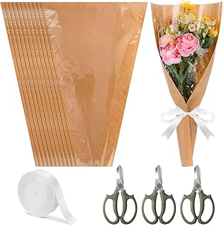 Lanties 54 Pcs Flower Wrapping Sleeves 18 x 9.8 in Kraft Back Clear Fron...