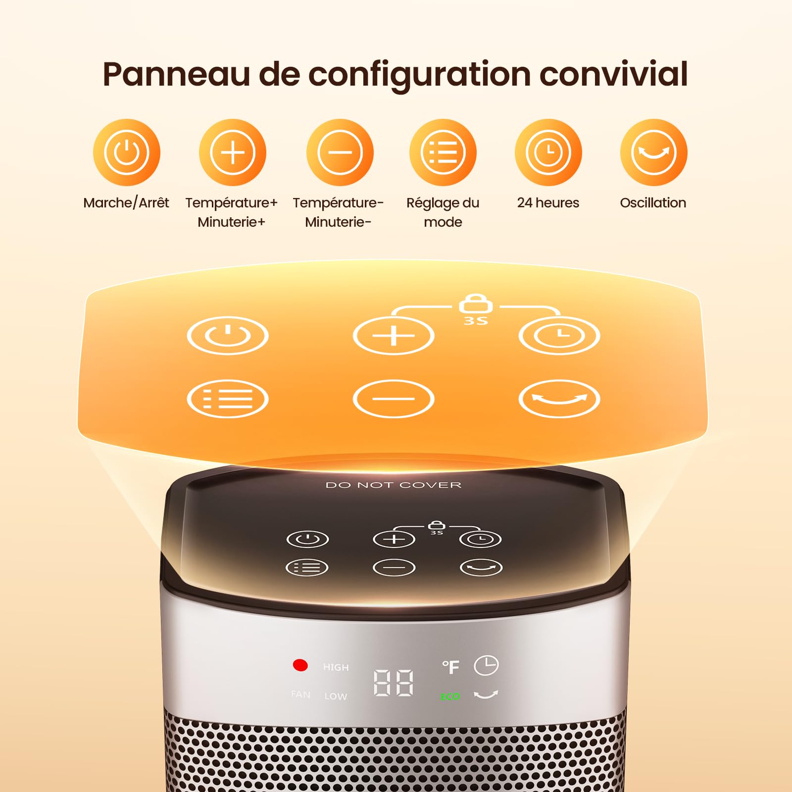 Heizlüfter Energiesparend, 1500W Heizung Elektrisch mit Thermostat, 70° Oszillierend Elektroheizung, PTC Keramik Heizlüfter Leise, ECO-Modus, 24-Std-Timer, Überhitzungs- & Kippschutz, 41 CM