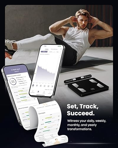 Miniatura 3 de FITINDEX Báscula inteligente para peso corporal y grasa, 8 electrodos de composición de cuerpo completo con IMC, grasa corporal, masa muscular, 50