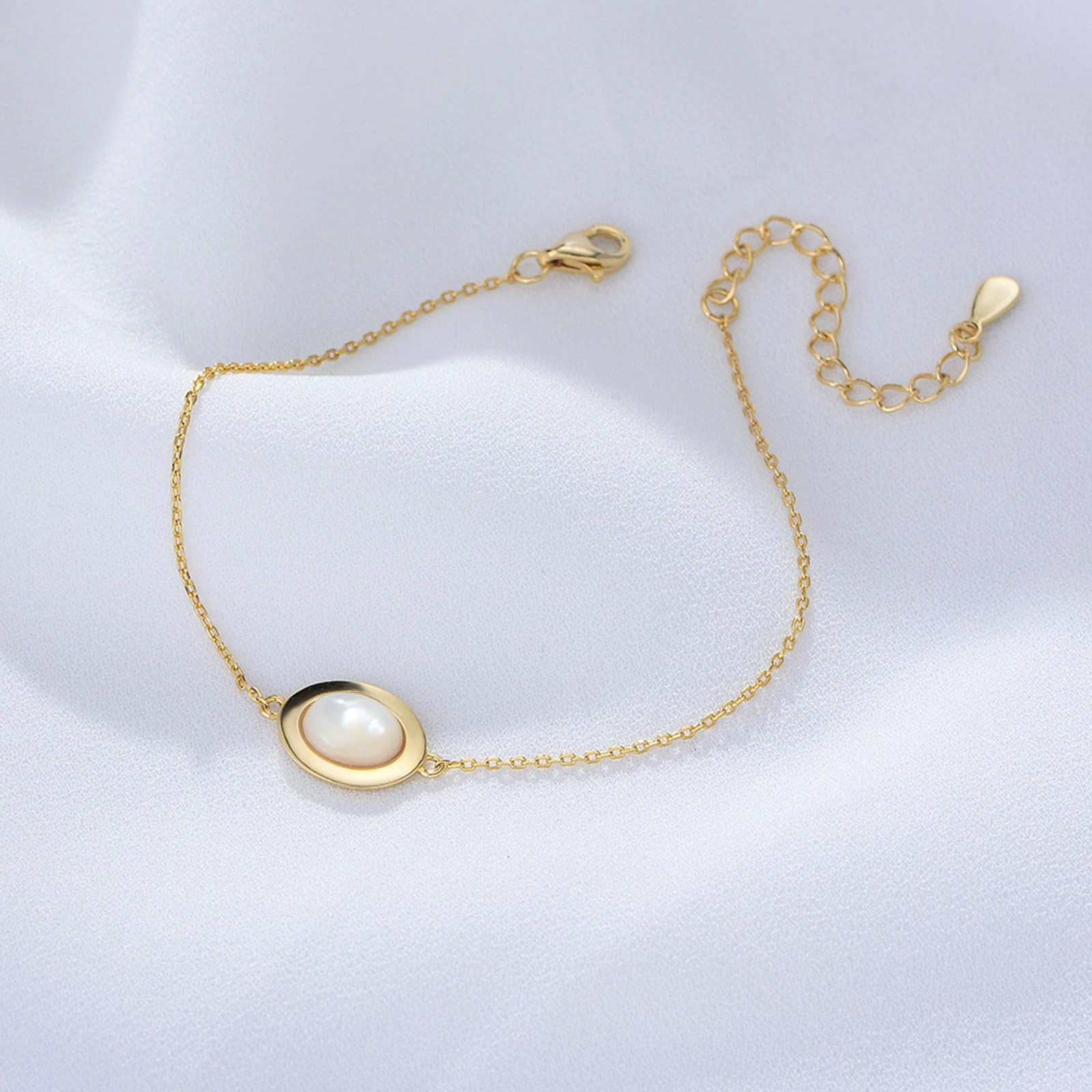 KnSam Au 375/585/750 - Pulseras de oro amarillo para mujer, joyas de oro auténtico, conchas con concha de corte ovalado, brazalete de oro 9 K/14 K/18 K