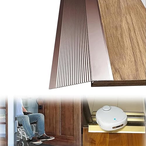 Miniatura 9 de Rampas de umbral de metal para puertas, rampa de transición con tira adhesiva, metal de 0.079 pulgadas de grosor, borde de alfombra de aluminio para