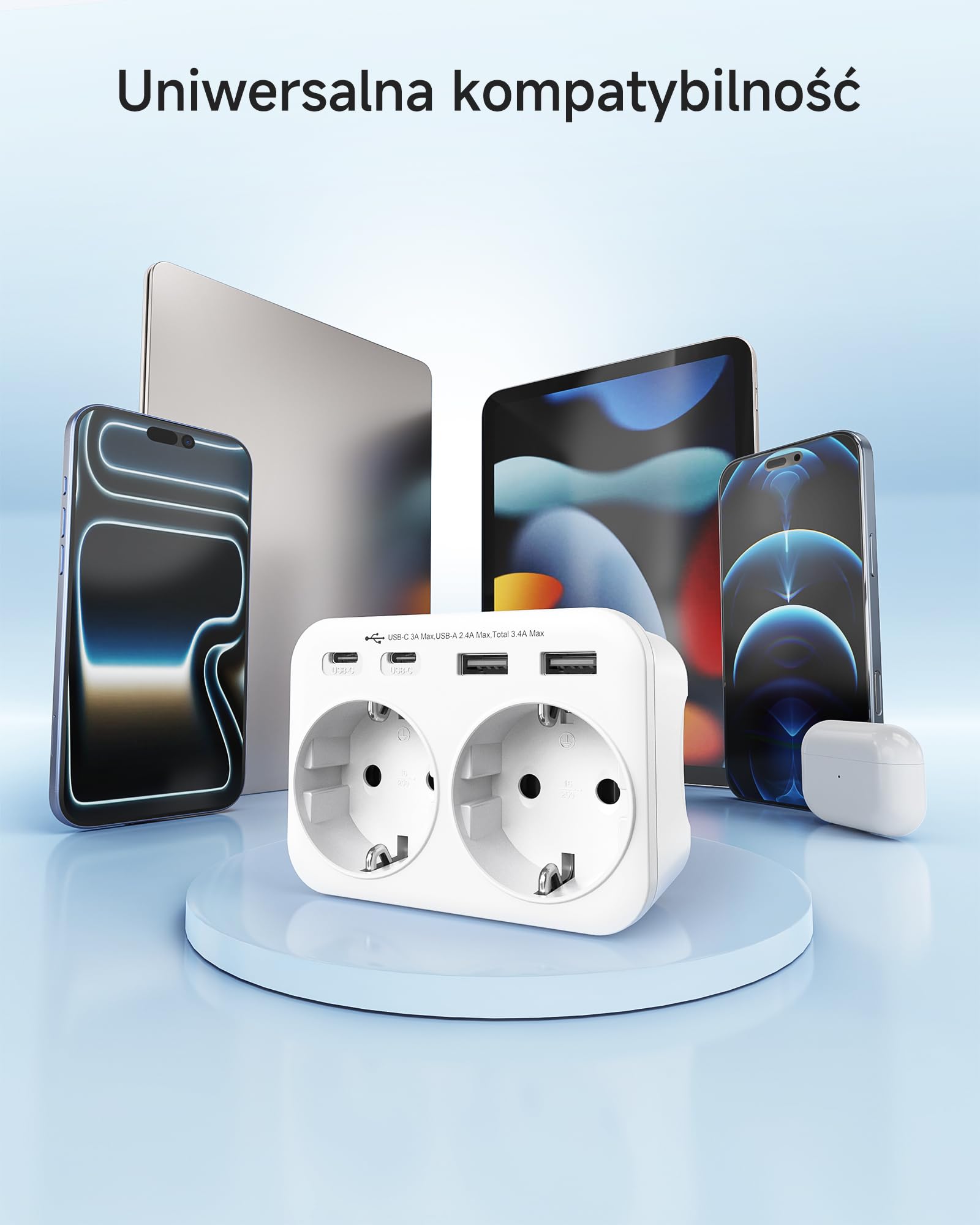 LENCENT Adapter Anglia Niemcy Wtyczka,6-w-1 Typu-G Adapter Podróżny Wtyczka | z 2 USB-A, 2 Typ C i 2 AC-Wtyczki, UE do UK Szkocji, Irlandii, Walii, Malediwów, Wielkiej Brytanii ładowarka ścienna, Biały
