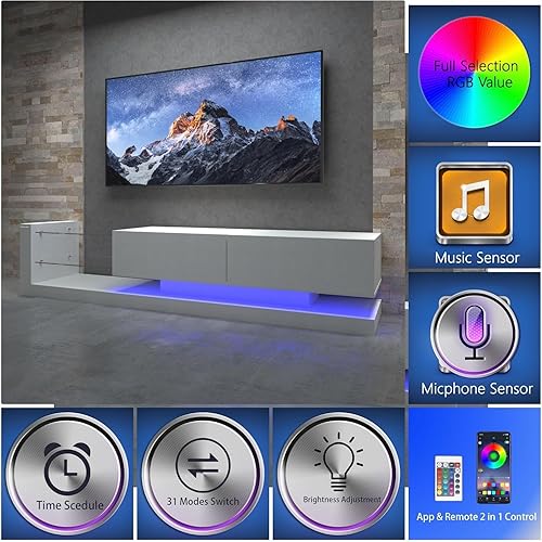 Miniatura 5 de Soporte de TV LED para TV de 55, 65, 75 pulgadas, centro de entretenimiento equipado con dos puertas abatibles, consola de TV de 50, 60, 70 (55.1