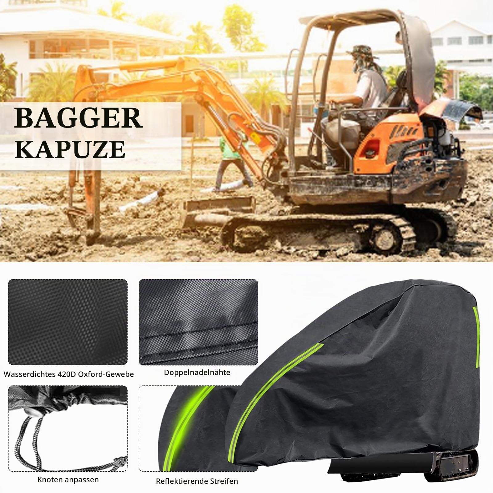 Baggerabdeckung, 420D Abdeckung für Minibagger 800-1600kg, Wasserdicht Atmungsaktive Baggerplane, Minibagger Abdeckplane Gegen Regen, Schnee, Wind, UV-Strahlung und Laub
