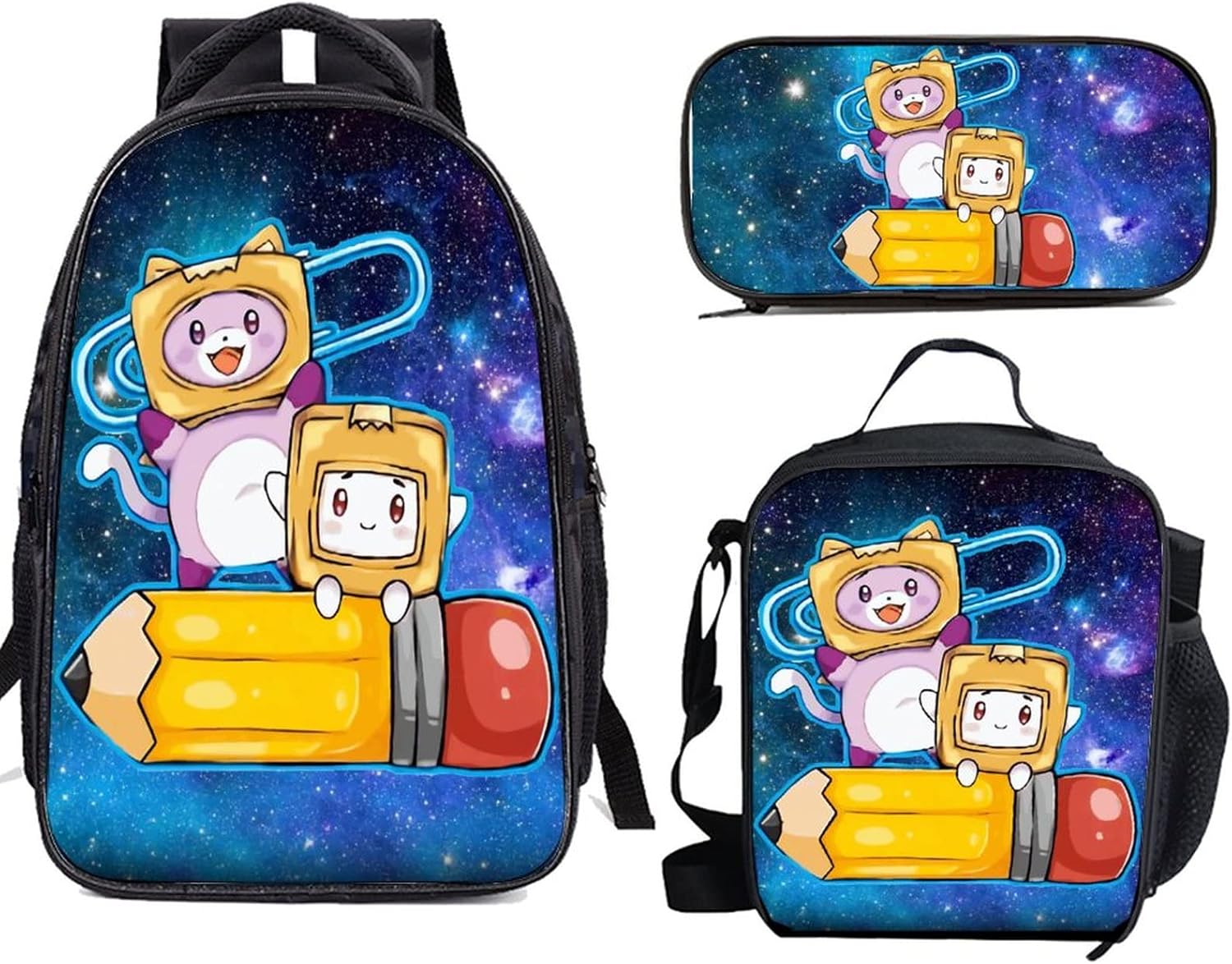 Lankybox Backpack 3 Piece Set Lightweight Large Capacity Bookbags With