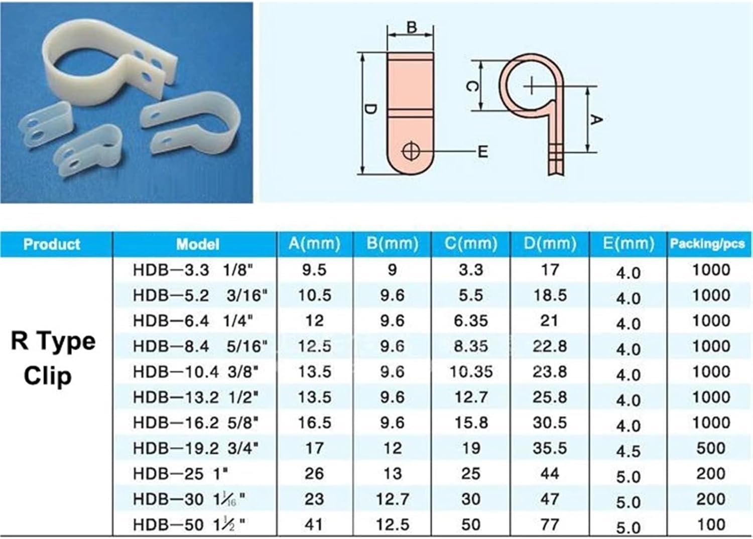250pcs 13.2mm White Plastic Wire Hose Tubing R-Type Line Card Fixed Cable Tie Mount Organizer Holder R Clip Clamp