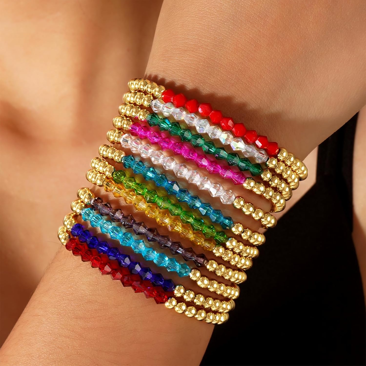 Gold Beaded Gemstone Friendship Bracelets for Women, Boho Handmade Natural Stones Beads Stackable Bracelet Summer Beach Jewelry Gift. - Image 4