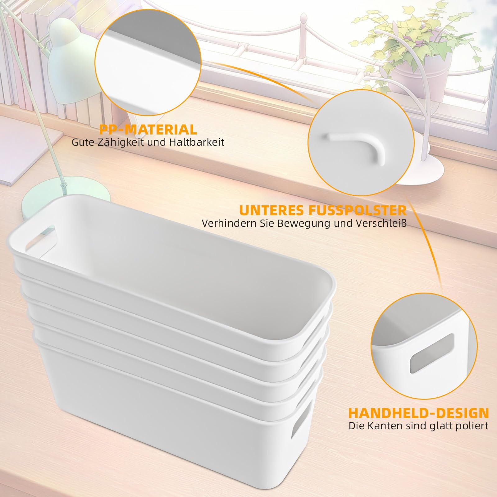 6 Boîtes De Rangement Plastique Avec Poignées 27,5x10,5x9,5 Cm - Paniers Cuisine Salle De Bain