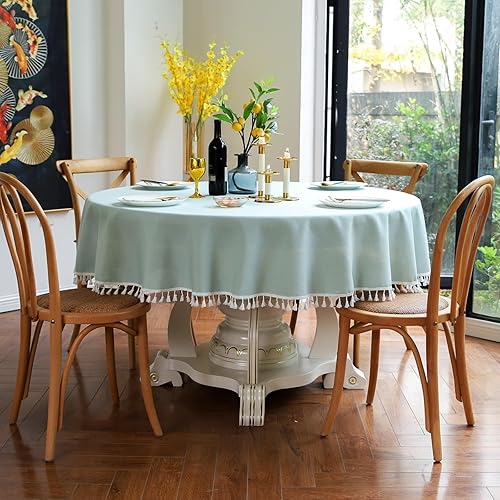 Cloth Tablecloths, Round 87 inch, Blue Green, Polyester Solid Color Dinner Table Cover