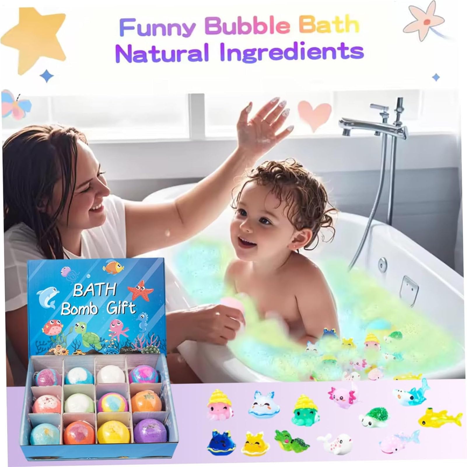 12 Bombas De Baño para Niños con Juguetes En Su Interior, Bombas De Baño Efervescentes Sorpresas para Niños Y Niñas, Bombasbaño Orgánicas Naturales con Juguetes De Tierra Y Mar, Alivian La Fatiga — view 2