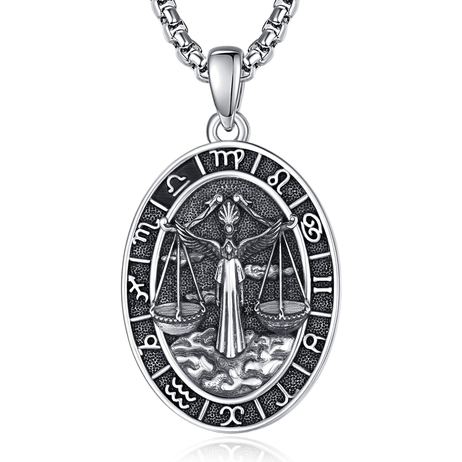 QCFL Zodiac Necklace for Men - 925 Sterling Silver/14K Gold/Black Horoscope Constellation Pendant Medal, Birthday Gifts Jewelry for Him (12 Zodiac