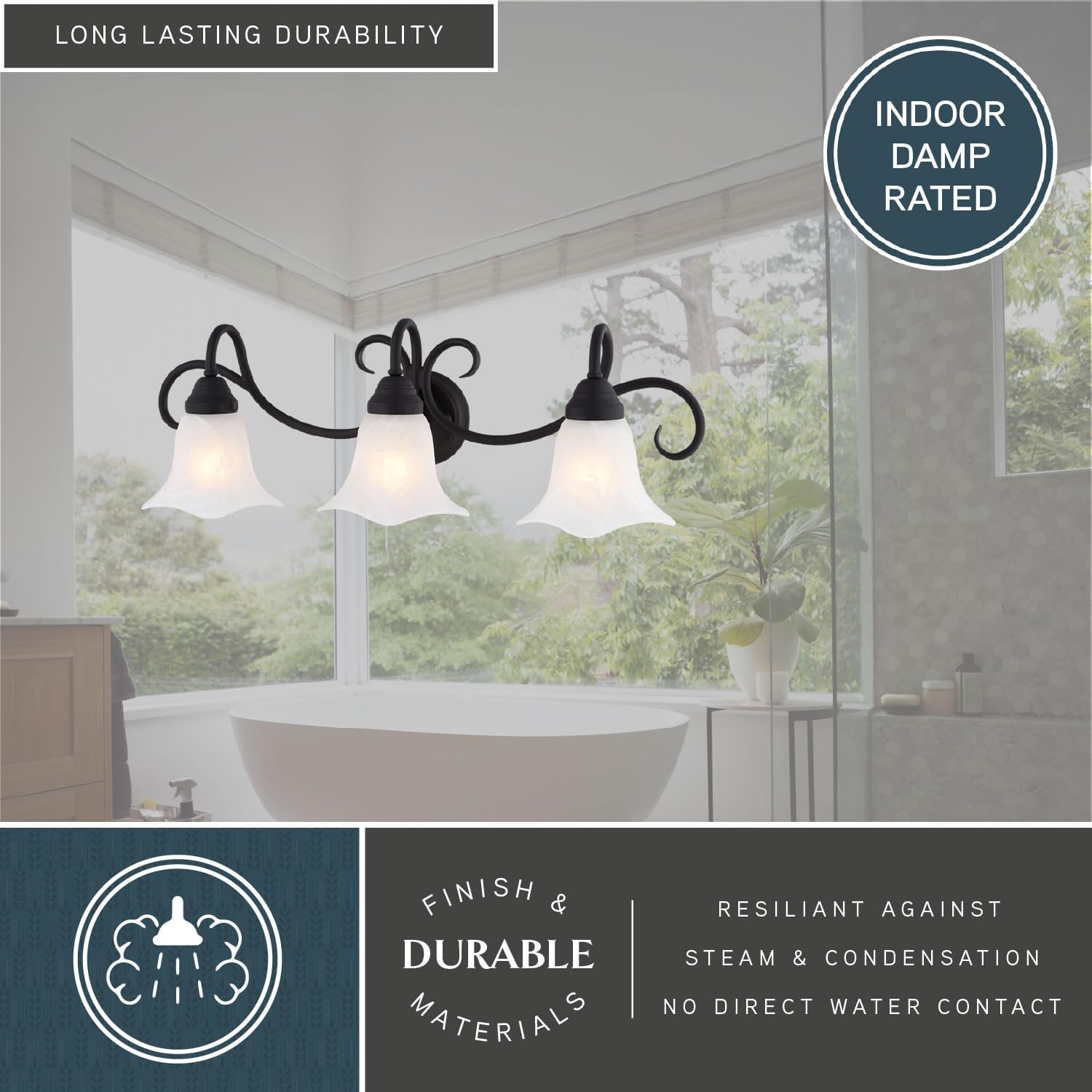 VAXCEL Bella 3-Light 28.25 in. Wide Matte Black Bathroom Vanity Lighting Fixture, White Alabaster Glass Shade, Dimmable, LED Compatible, Reversible Over The Mirror Mounted Metal Wall Sconce
