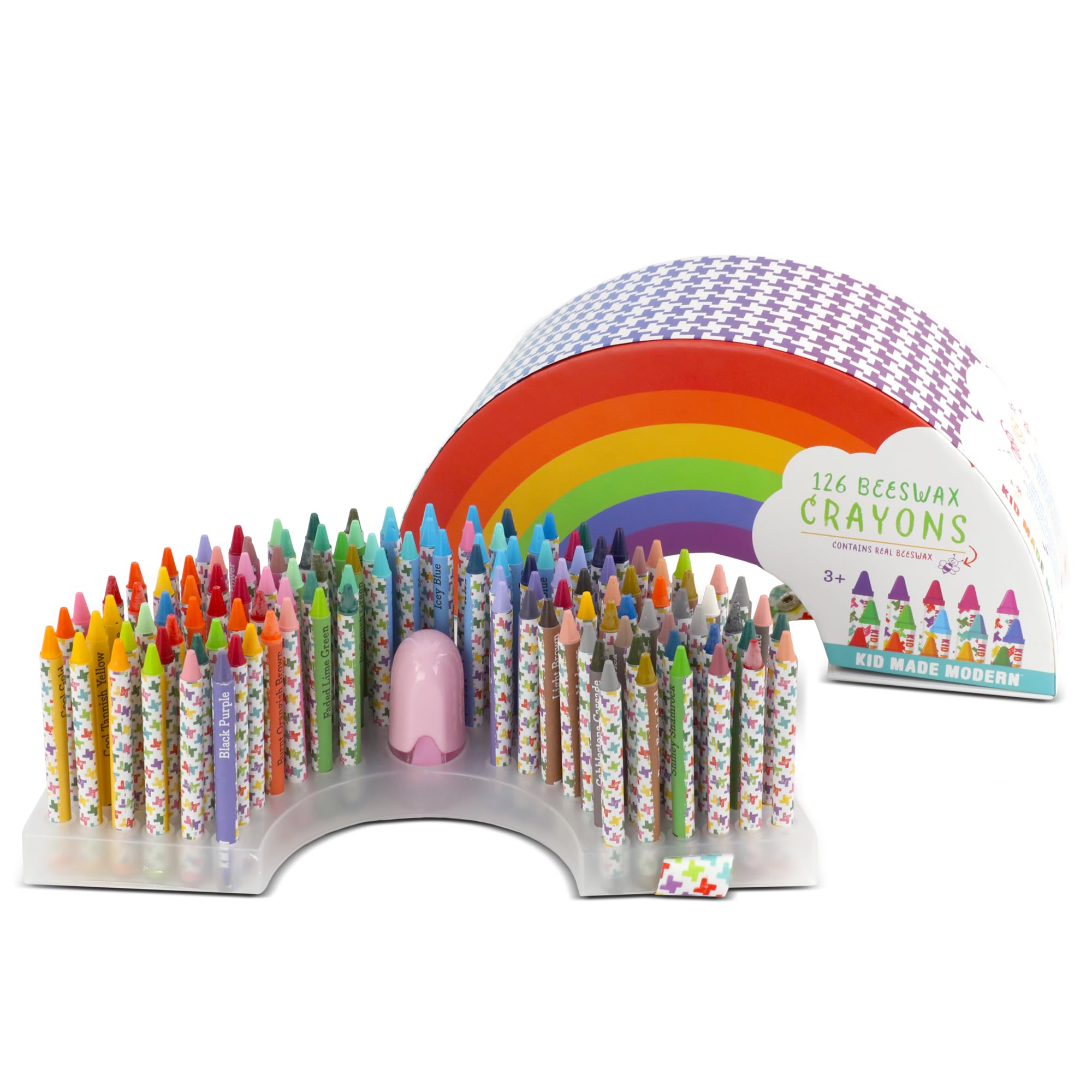 Kid Made Modern Rainbow Beeswax Crayons Set for Kids (126 Pieces) – Includes Rainbow Storage Case & Built-In Sharpener – Non-Toxic, Mess-Free, Natural Crayons for Toddlers & Kids Ages 3+