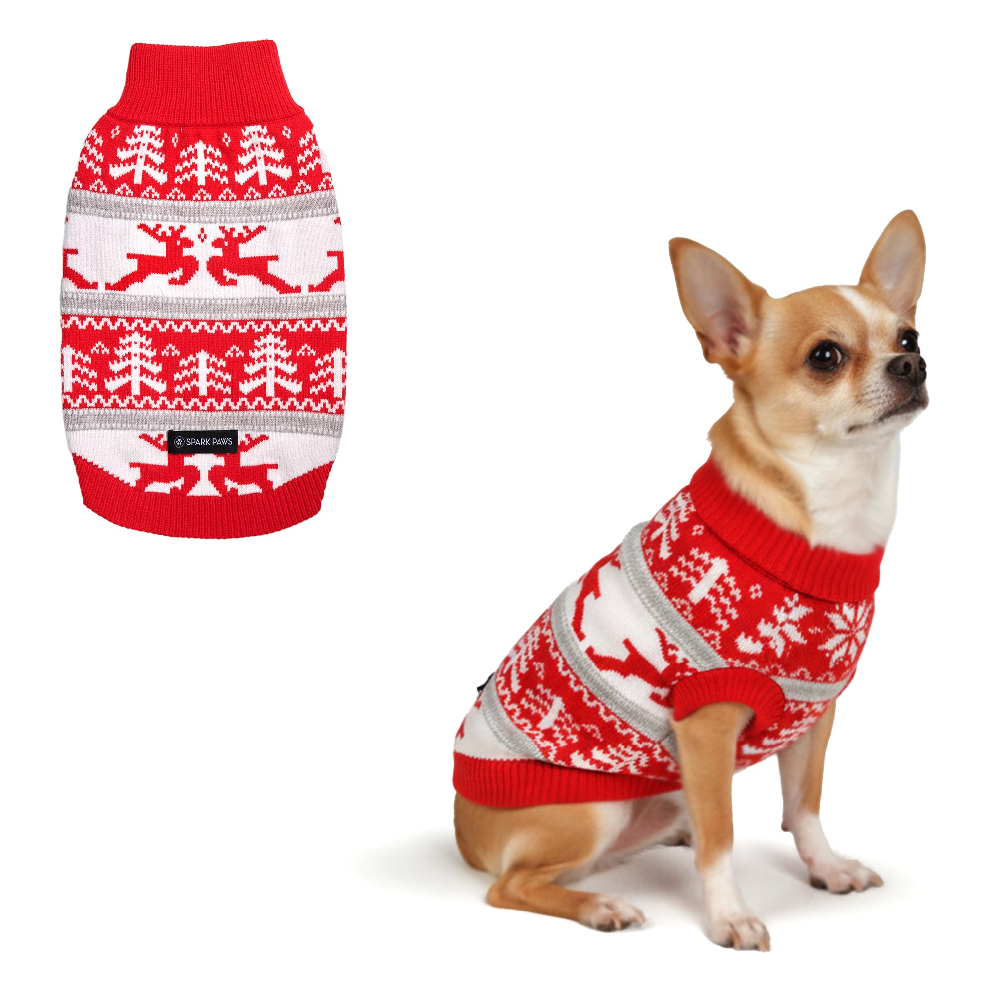 Spark Paws Christmas Knit Dog Sweater - Winter Dog Clothes, Small Med Large