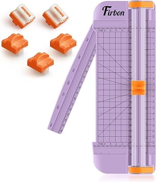 Firbon Purple A5 Paper Cutter Bundle with 5Pcs Orange Refill Blade for Scrapbooking Craft, Paper, Coupon, Label, Cardstock
