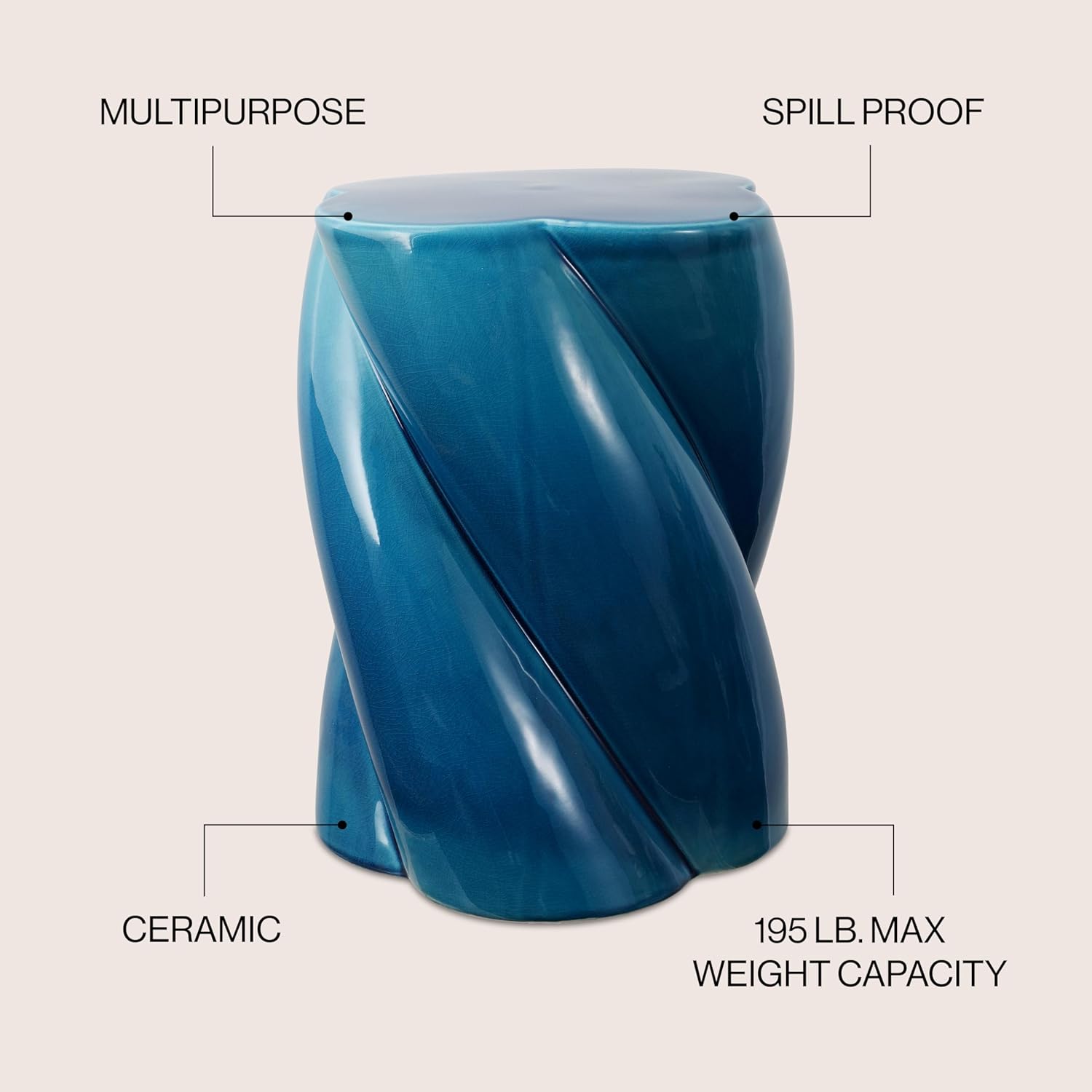 JONATHAN Y TBL1036C Yves 18" Modern Minimalist Rope Twist Ceramic Indoor-Outdoor Garden Stool, Bohemian, Coastal, Cottage, Traditional, Spill-Proof, Living Room, Garden Room, Cracked Blue