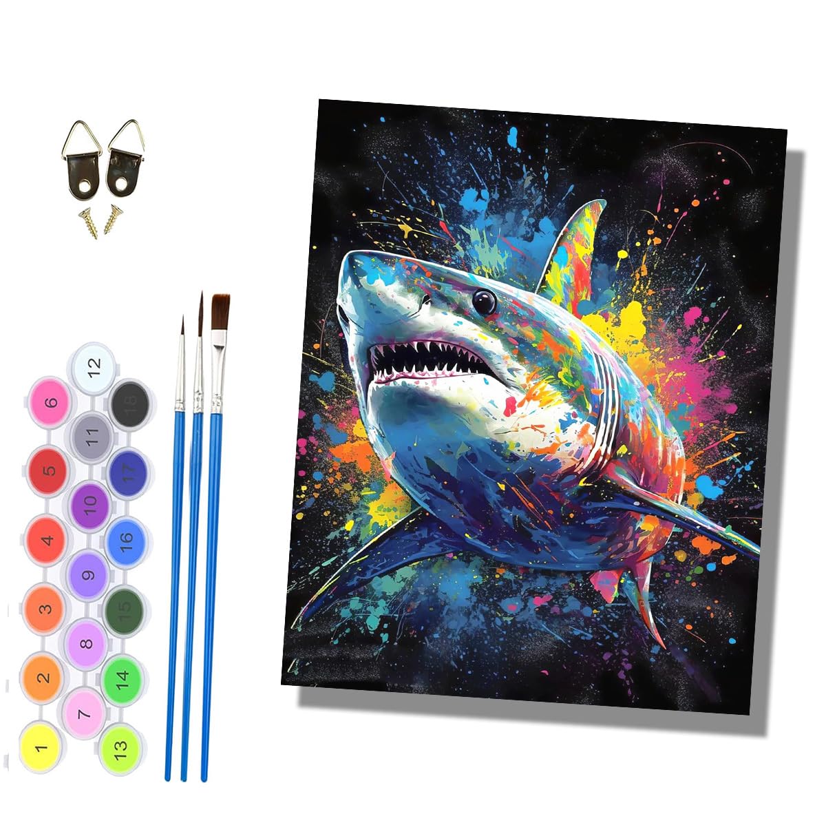 HONGPZH Paint by Numbers for Adults and Beginner Painting by Number Without Frame Oil Paintings on Canvas House Wall Decor 16x20in Inkjet-Style Shark