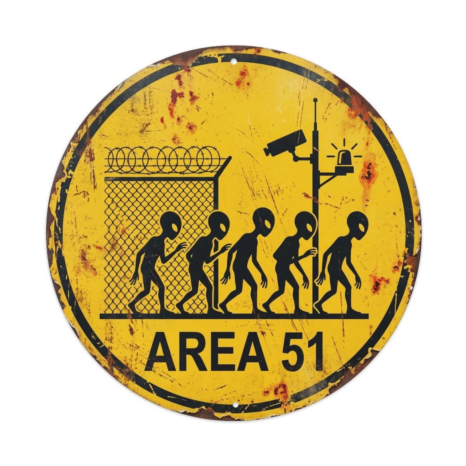 Vintage Alien Area 51 Stealth Infiltration Metal Tin Sign Plaque Wall Decor for Cafe, Club, Garden Round Metal Poster 8x8Inch
