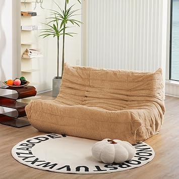 N&V Fireside Loveseat, Mid Century Armless Twin Size Floor Sofa, Soft Premium Corduroy Floor Lounge Chair, Foam Sofa Accent Chair for Living Room Bedroom and Office Beige