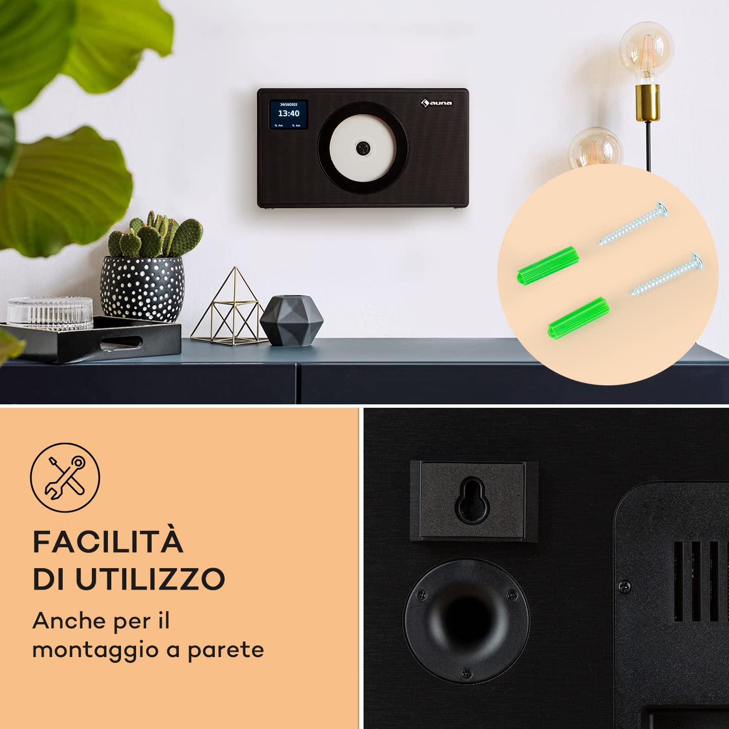 Vertico Radio Stereo Casa DAB/FM/DAB+ Bluetooth 28W Lettore CD Display LCD Radiosveglia Vintage Legno