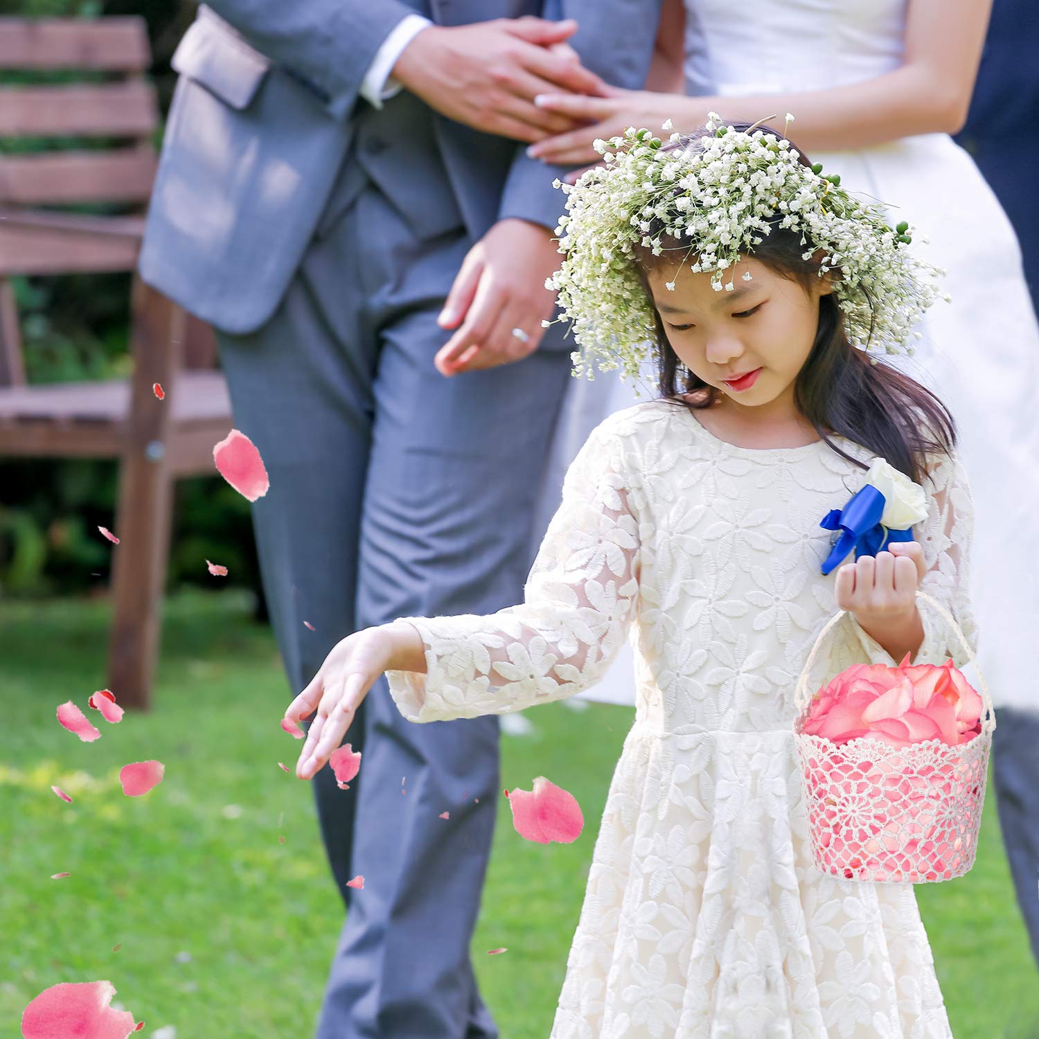 Cestino Matrimonio Bianco Maniglia Cestini di Fiori Ragazza, 5,90 x 4,72 x 4,33 Pollici (2 Pacchi)