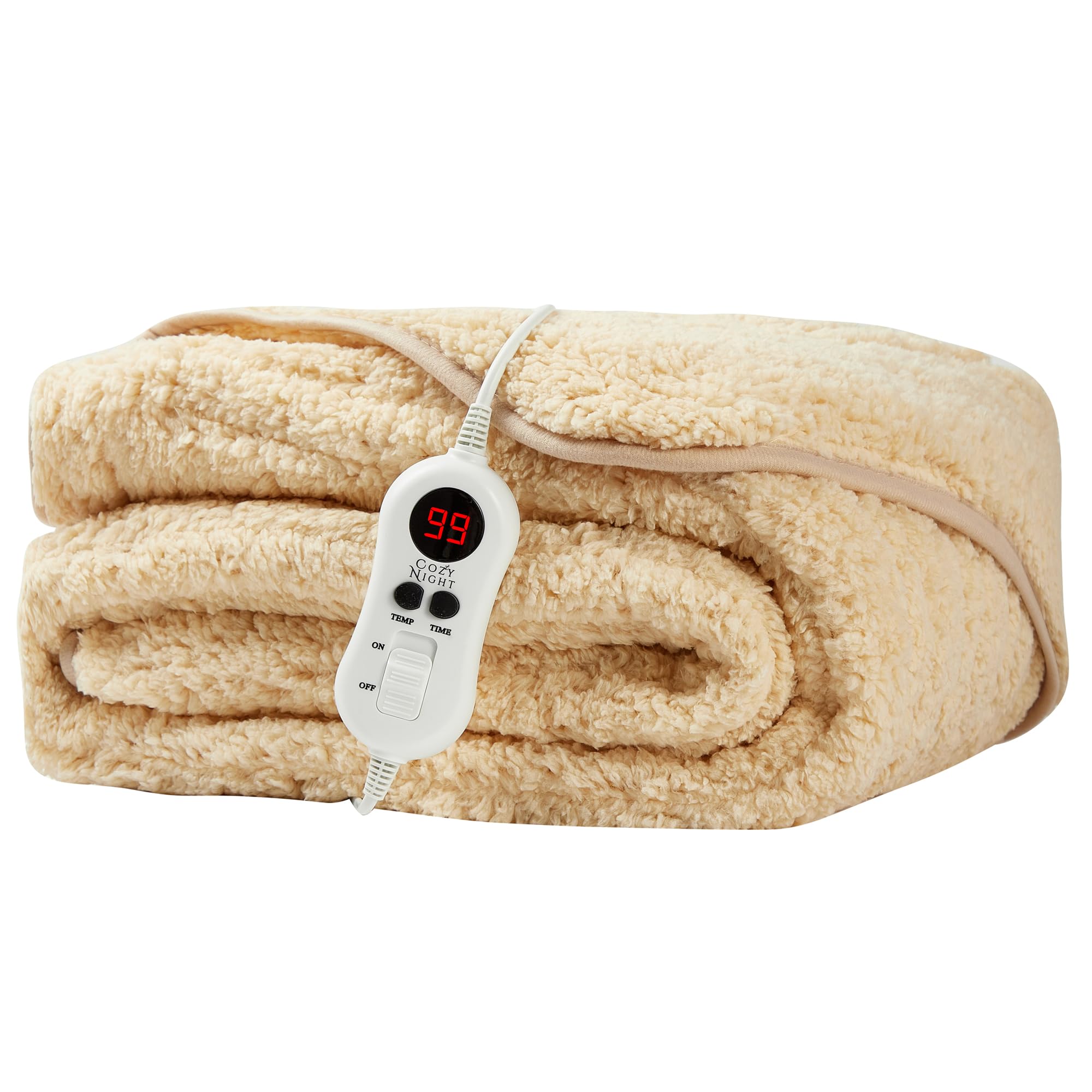 Cozy Night Electric Heated Throw Blanket - 9 Heat Settings & 9 Timer Settings - Machine Washable - Luxurious Sherpa Fleece - 160 x 120 cm (Grey Sand)