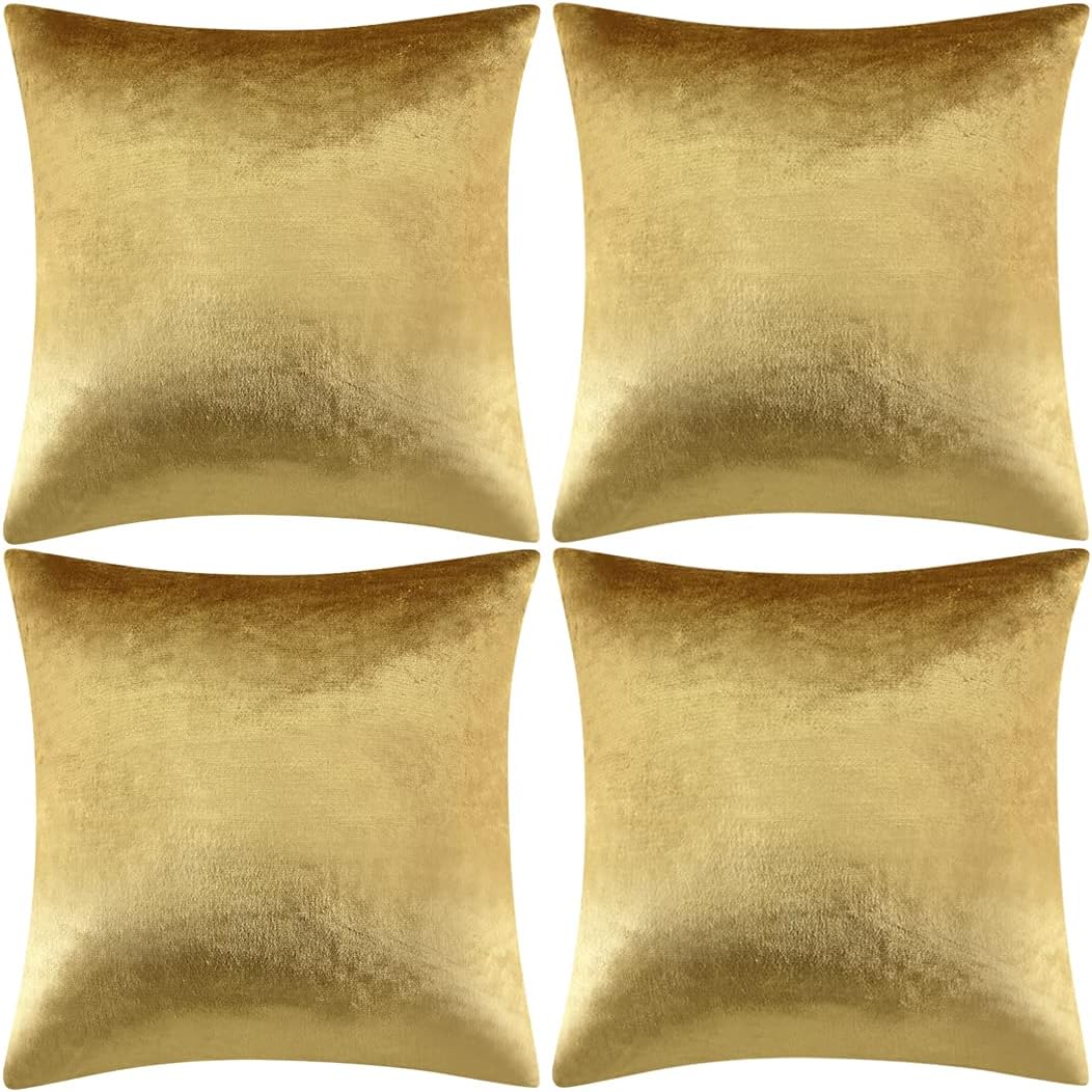 GIGIZAZA Decorative Throw Pillow Covers 16 x 16, Gold Soft