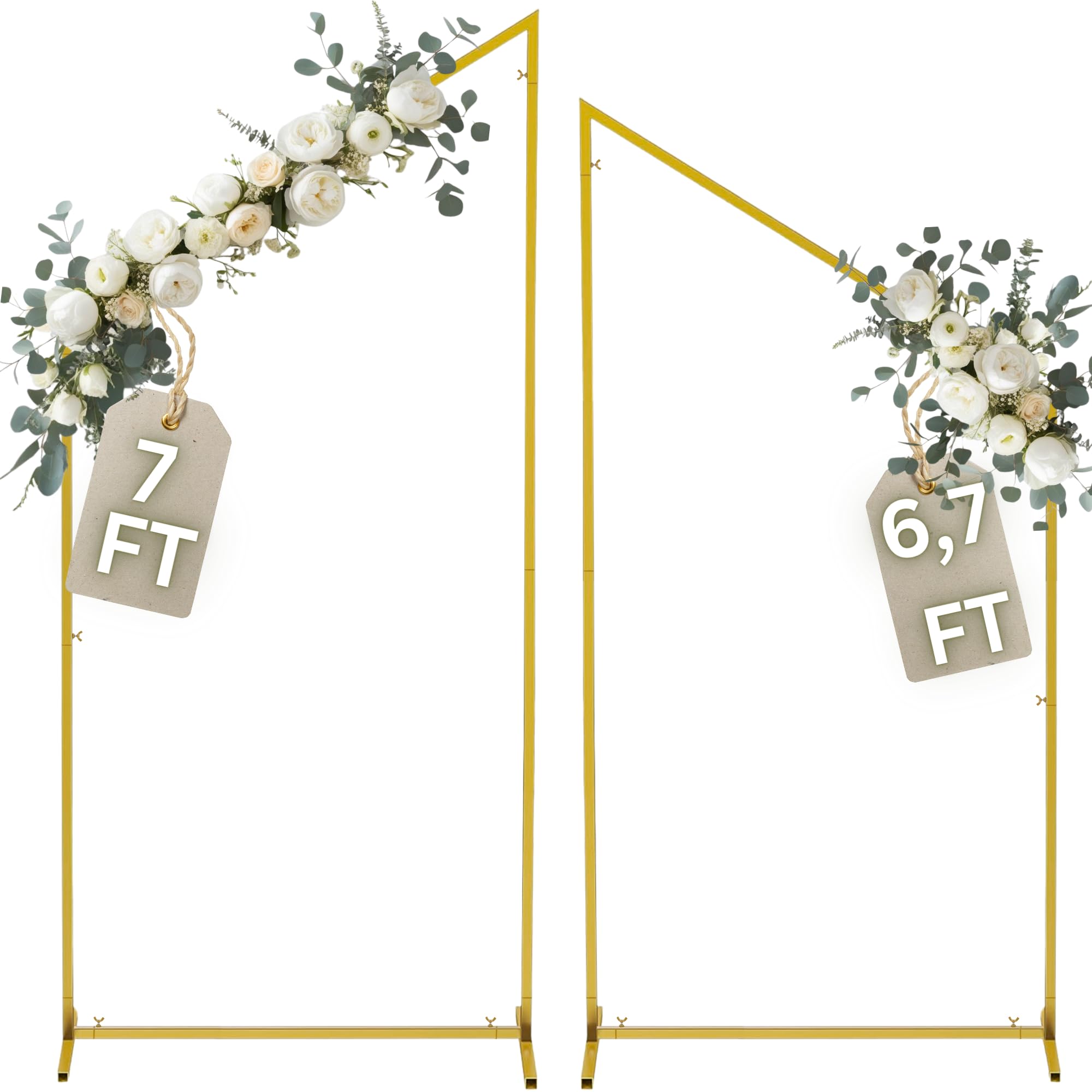 Photo 1 of Wedding Arch Backdrop Stand for Parties Set of 2, 7FT/6.7FT Gold Wedding Arches for Ceremony - Reusable Metal Square Balloon Arch Frame for Birthday Party Bridal Baby Shower Graduation Decoration