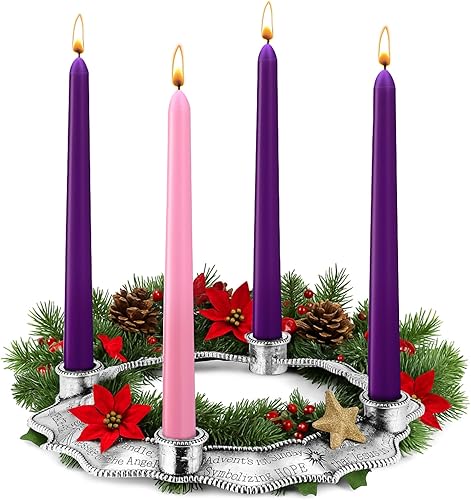 Mumufy 5 velas de Adviento de Navidad y portavelas de pesebre incluyen un portavelas de Adviento de 9.8 pulgadas y velas moradas y rosas, regalo