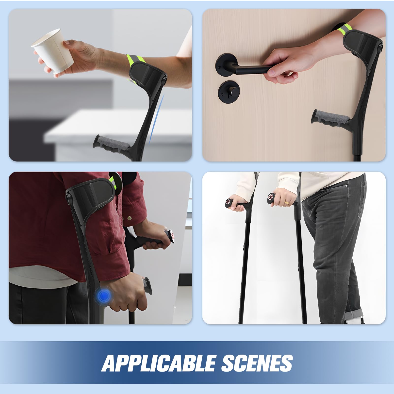 2 Stück Gehstützen Faltbar Krücken, Leichte Unterarmgehstützen, Schwarz Höhenverstellbar Gehhilfe für Erwachsene und Senioren, ErgonomischemGriff, Rutschfeste Basis
