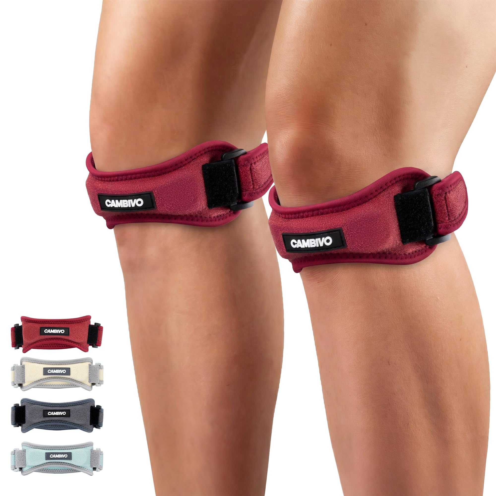 CAMBIVO 2 Pack Patella Tendon Knee Strap for Meniscus Tear & Osgood Schlatters Relief - Adjustable Knee Support for Running Stability, Jumper's Knee, Hiking & Gym Squats