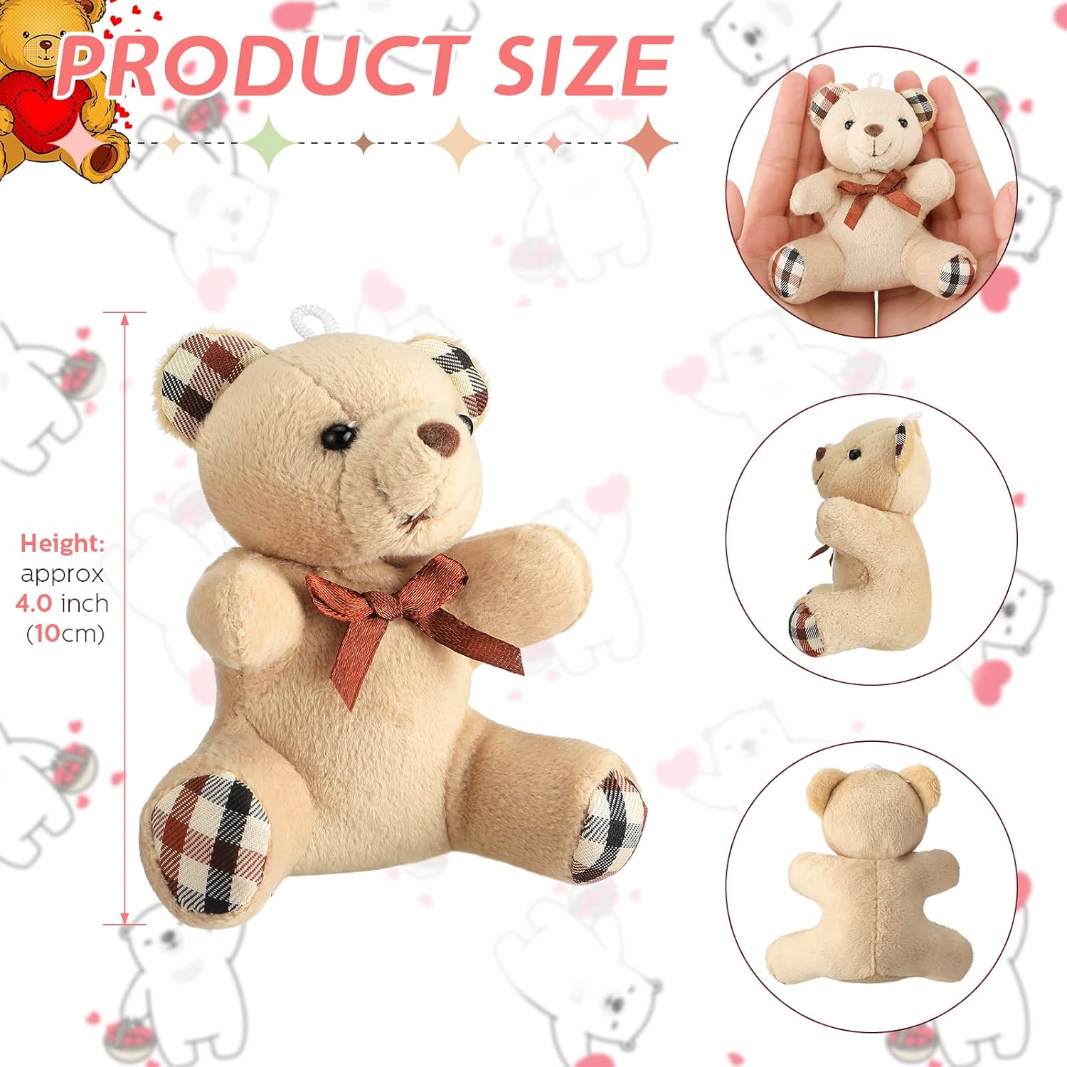 Skylety 16 Pcs Mini Plush Bear Bulk 4 Inch Bear Stuffed Animal Toy Doll Small Soft Keychain Gifts for Birthday Baby Shower Wedding Party Favor(Light Brown, Dark Brown)