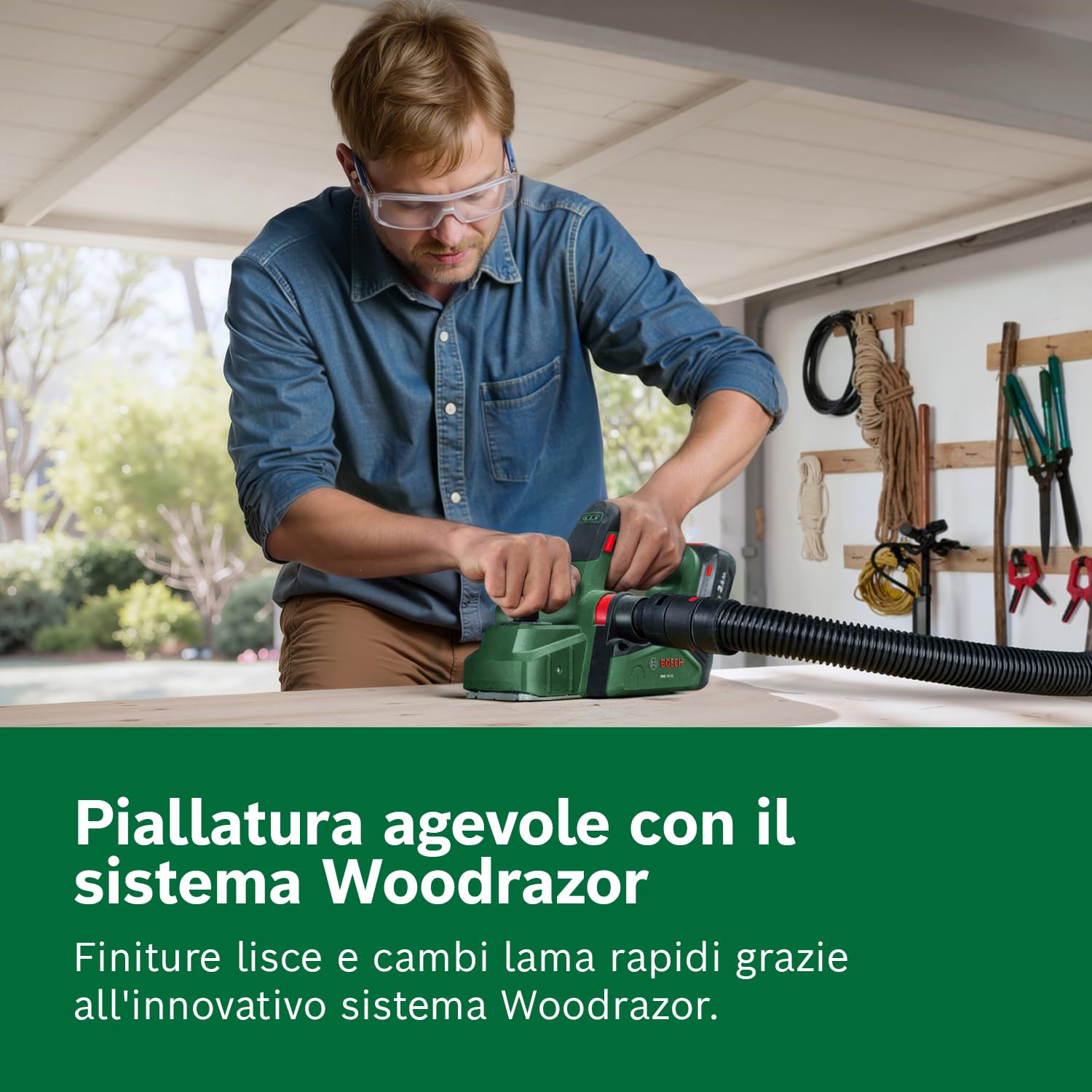 Bosch 18V System Pialletto a batteria PHO 18V-20 (Piallatura flessibile da diverse angolazioni; facile sostituzione della lama; incl. sacchetto per la polvere)
