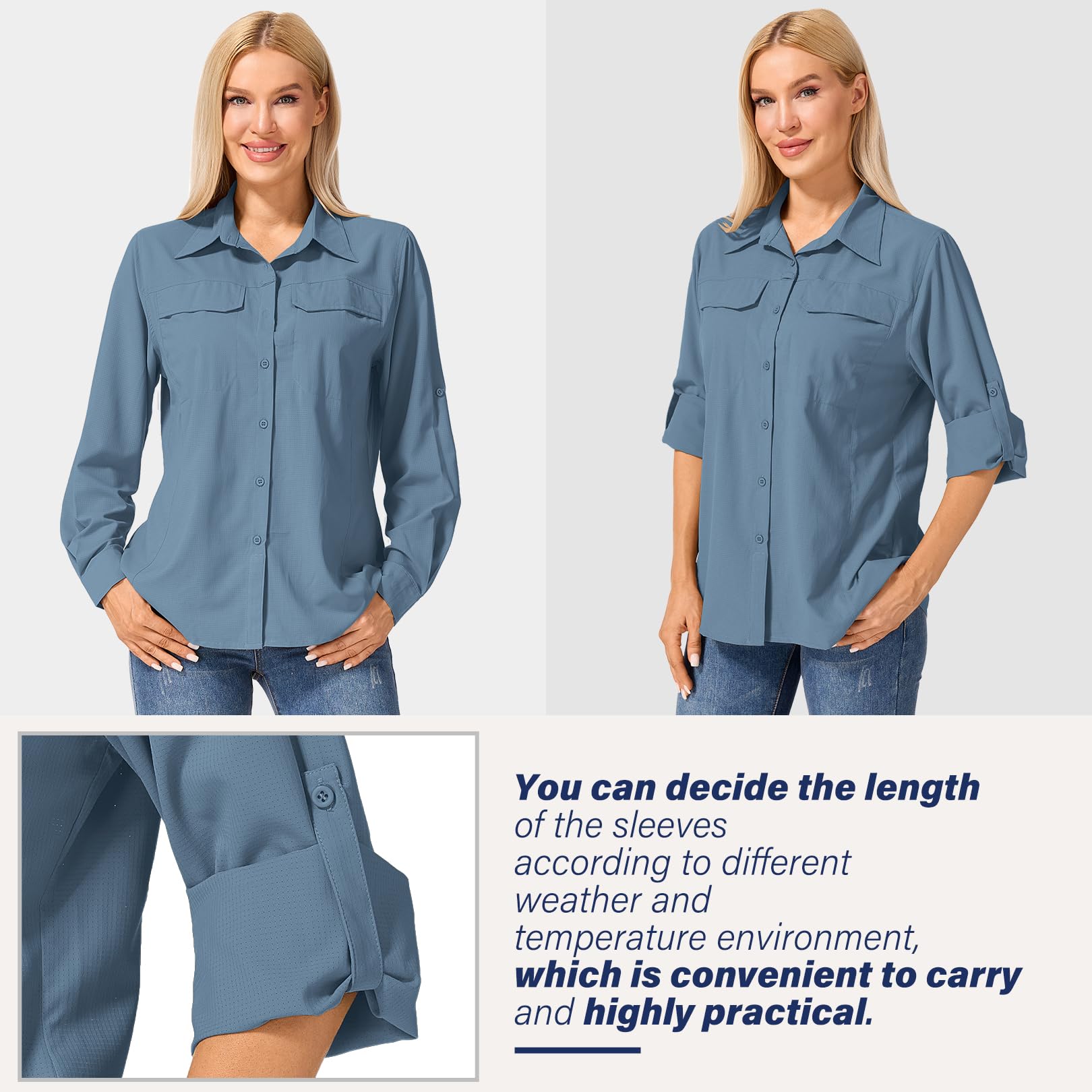 Jessie Kidden Camicie da donna a maniche lunghe con protezione UV, safari, escursionismo, pesca, UPF 50+, ad asciugatura rapida, rinfrescante, campeggio, viaggi