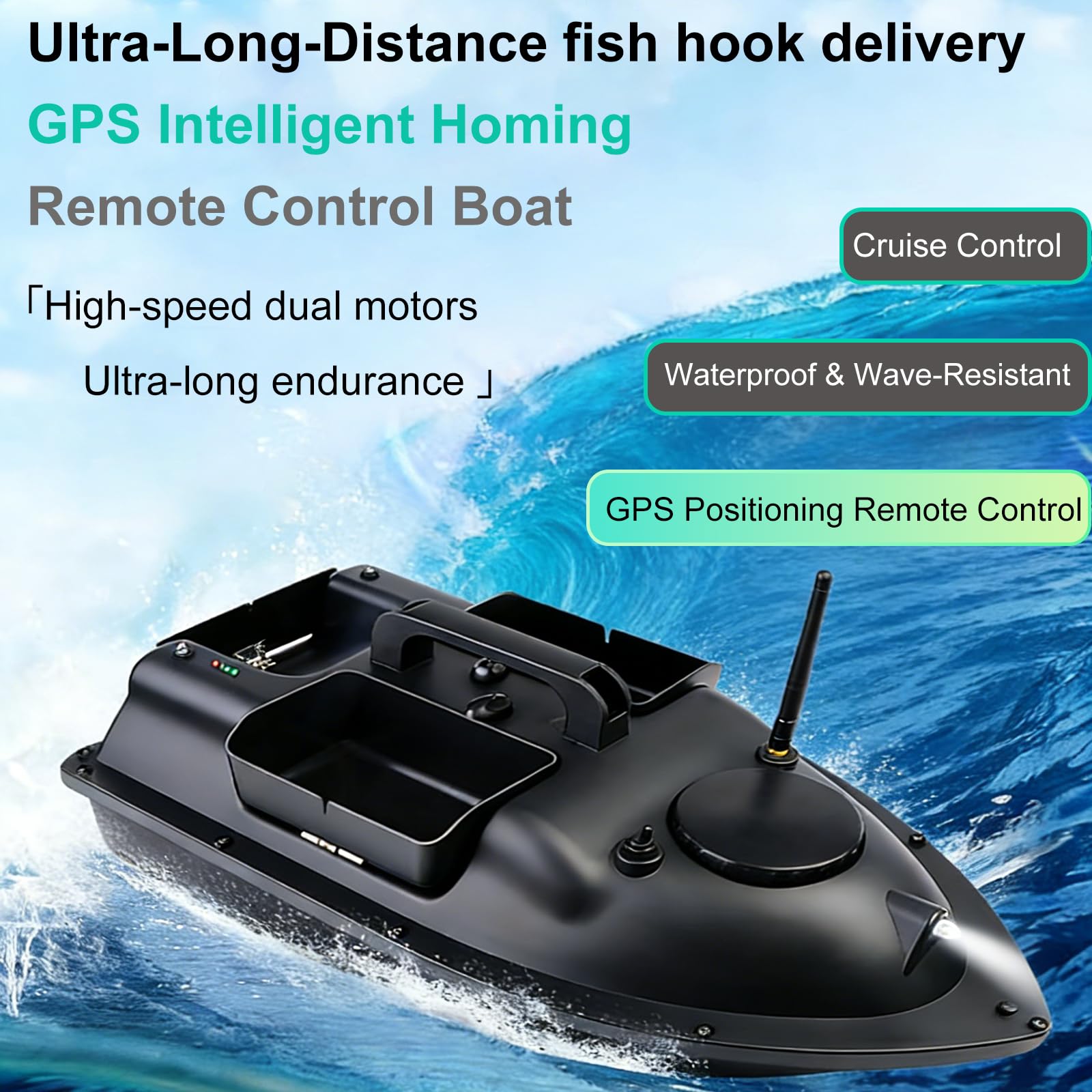DDongdongqiang Bateau Amorceur GPS 500M avec Télécommande, Intelligent Appâts Pêche Carpe, Grande Capacité Batterie 5200mAh