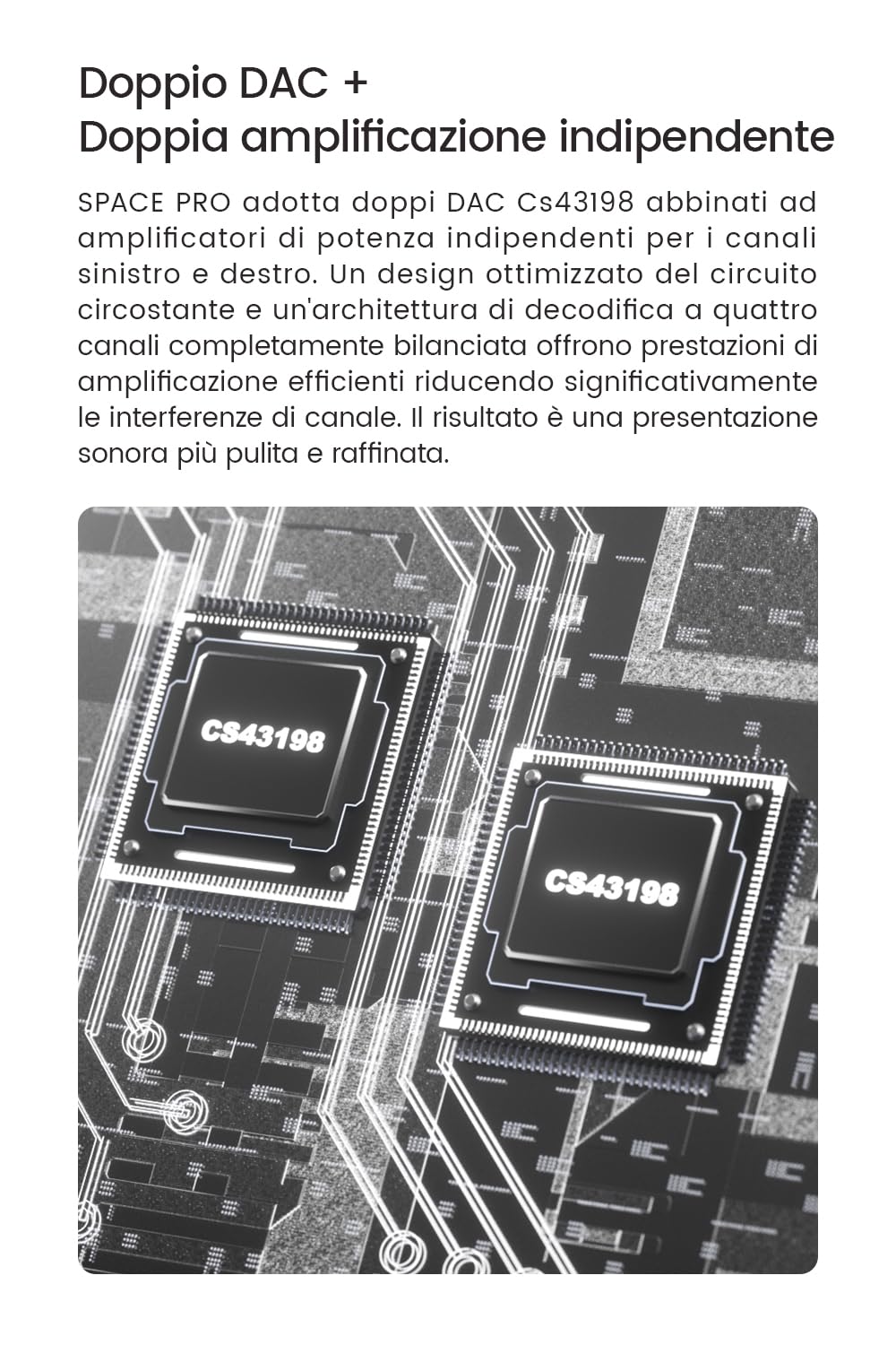 TANCHJIM SPACE PRO Amplificatore Cuffie, Doppio DAC CS43198, Amplificazione Indipendente, 618mW, Uscita 3.5/4.4mm, PCM768kHz DSD256, Gioco/Audio, Supporto Mic e Virtuale 5.1/7.1