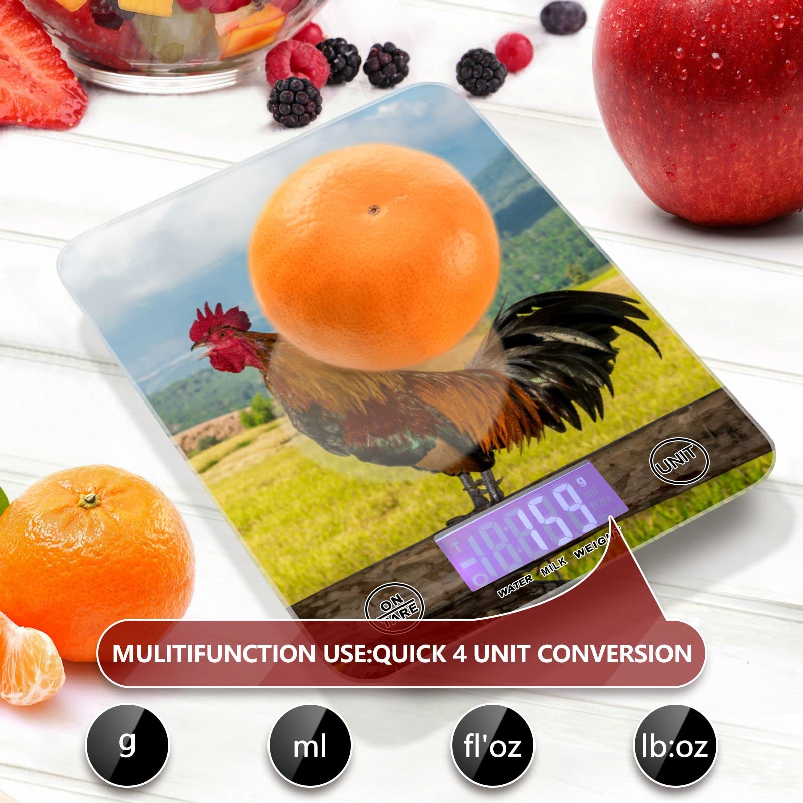 susiyo Balance alimentaire en forme de coq et d'herbe, affichage numérique du poids en grammes/onces/millilitres/livres Balance de cuisine pour perte de poids, pâtisserie, cuisine, tare et fonction