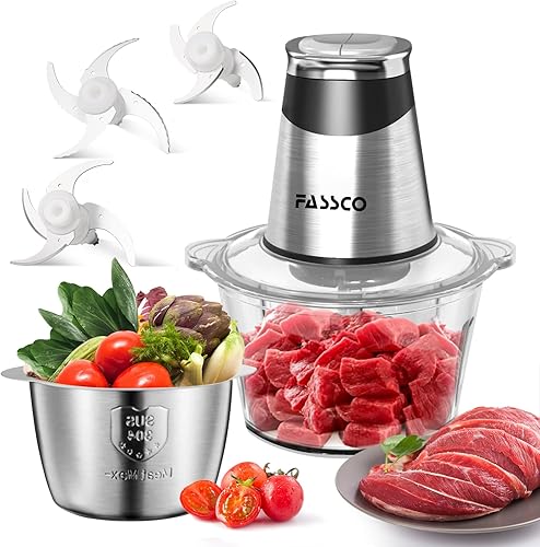 Procesadores de alimentos, picadora eléctrica de alimentos, picadora de carne con 2 cuencos (8 tazas + 5 tazas), motor de cobre de 400 W, 3